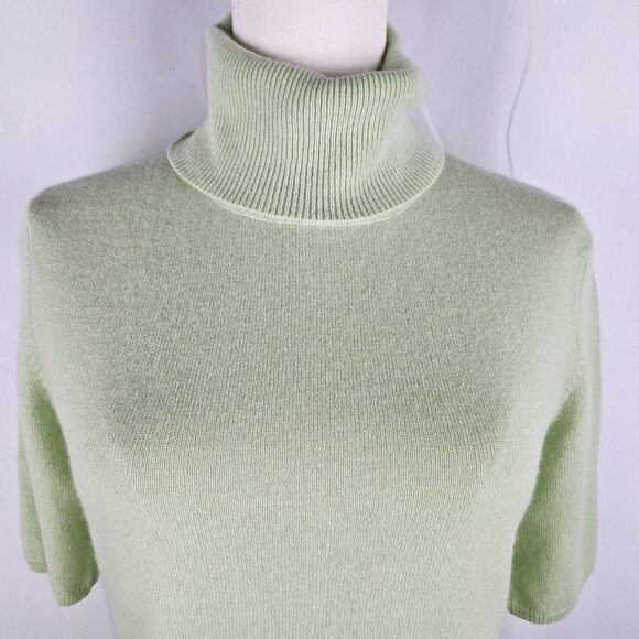 Kinross Cashmere Short Sleeve Turtleneck Sweater Sz Medium Mint Green - Picture 2 of 9